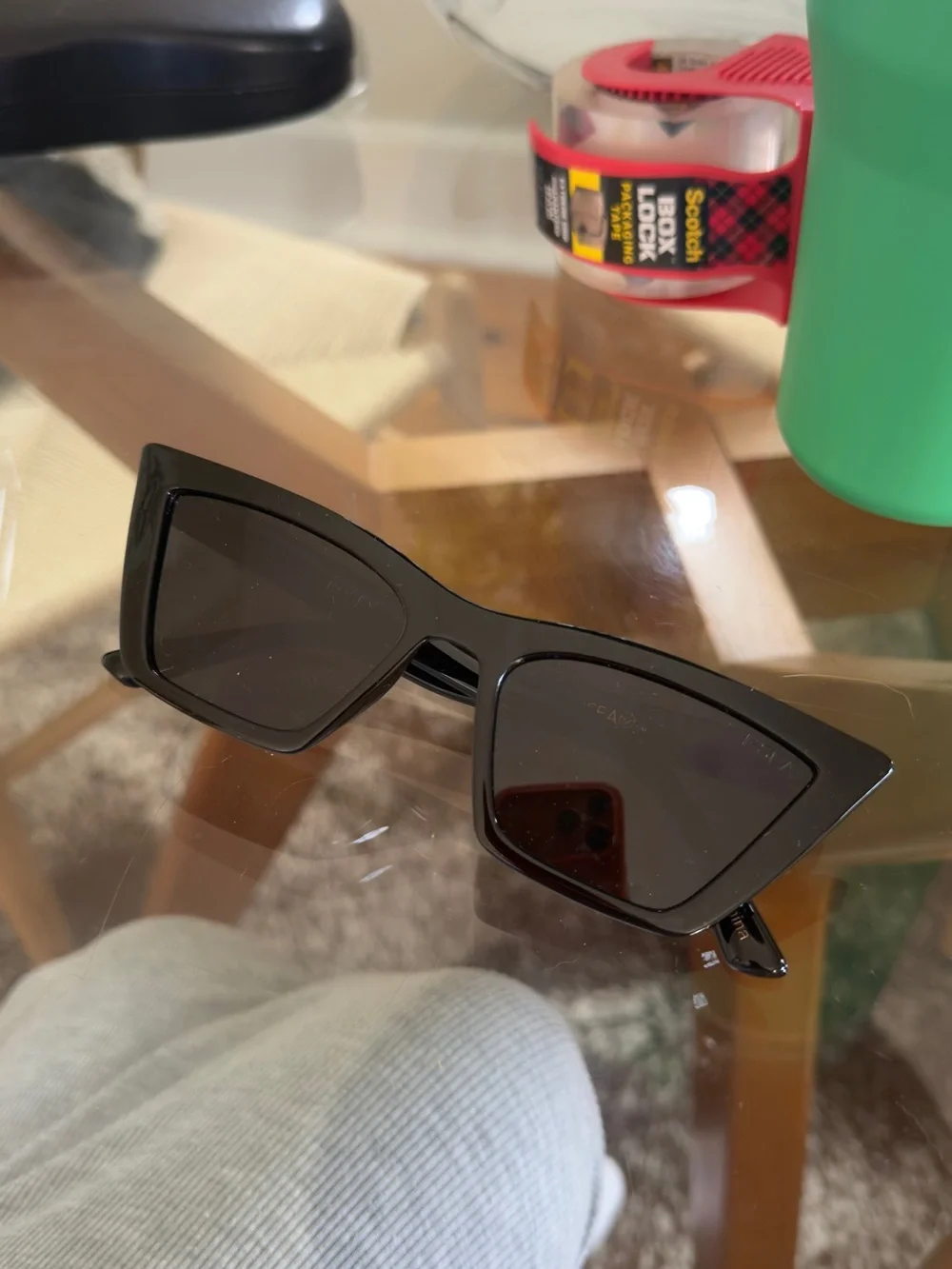 Men's Black Rectangular Sunglasses - Polarized Dark Lenses